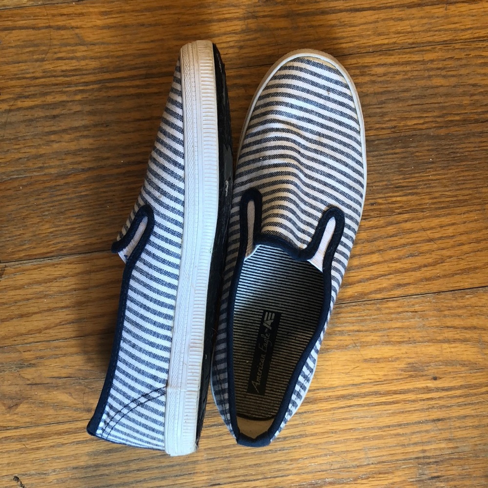Blue and White Striped Slip-On Shoes